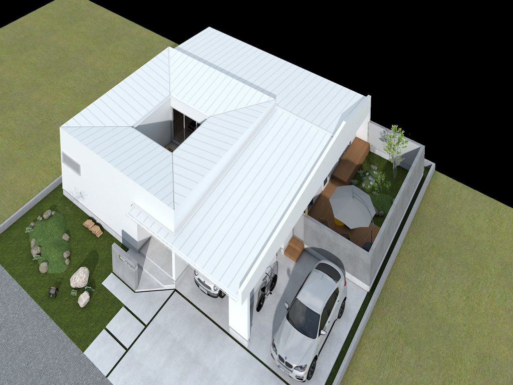 暮らしを楽しむ理想の平屋｜間取り・鳥瞰パース｜岡山・倉敷でおしゃれな注文住宅を手がける工務店【意匠堂】